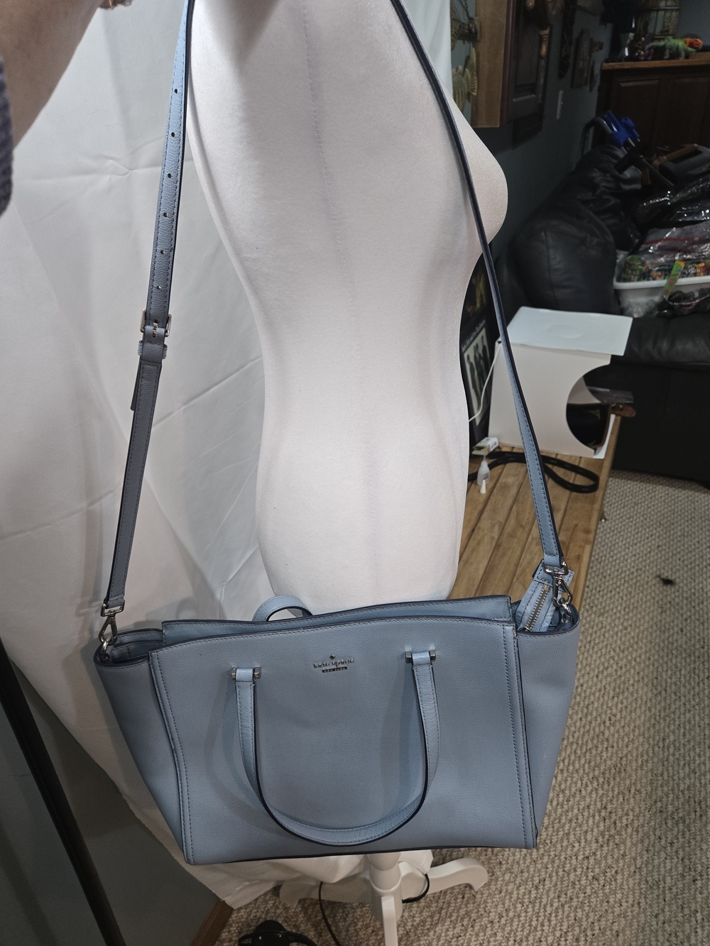 kate spade Dusty Blue Leather Tote with Crossbody Strap